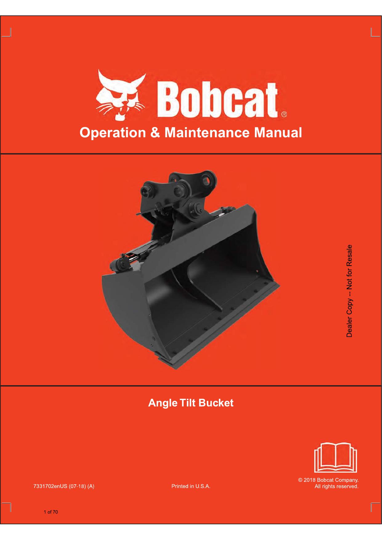Angle Tilt Bucket Operation & Maintenance Manual Bobcat